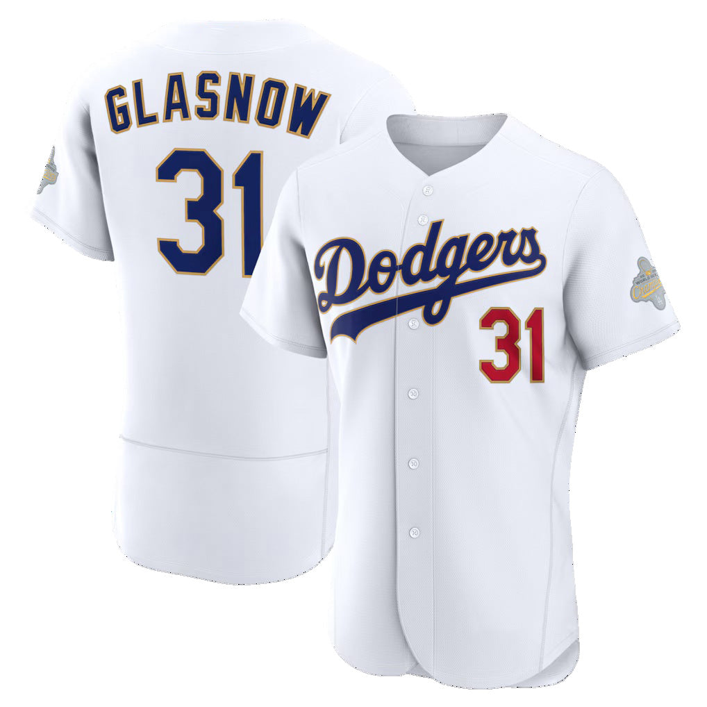 Los Angeles Dodgers #31 Tyler Glasnow White JEROMEN 2026 Gold Collection Authentic Jersey
