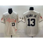 Atlanta Braves #13 JEROMENld Acu?a Jr. Cream JEROMEN 2024 Atliens & Peach With Outkast Patch Vapor Limited Stitched Jersey