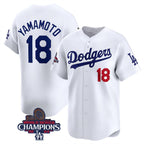 Los Angeles Dodgers #18 Yoshinobu Yamamoto White JEROMEN 2024 World Series Champions Home Limited Stitched Jersey