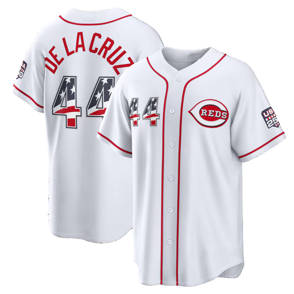 Cincinnati Reds #44 Elly De La Cruz USA 250 Fourth of July Home Stadium Jersey - White JEROMEN