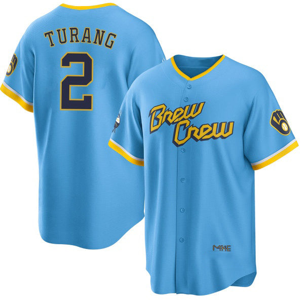 Milwaukee Brewers #2 Brice Turang Blue JEROMEN 2022 City Connect Cool Base Stitched Jersey