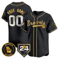 Custom Atlanta Braves 2024 Spring Training Patch Vapor Premier Limited Jersey ¨C Black Gold JEROMEN