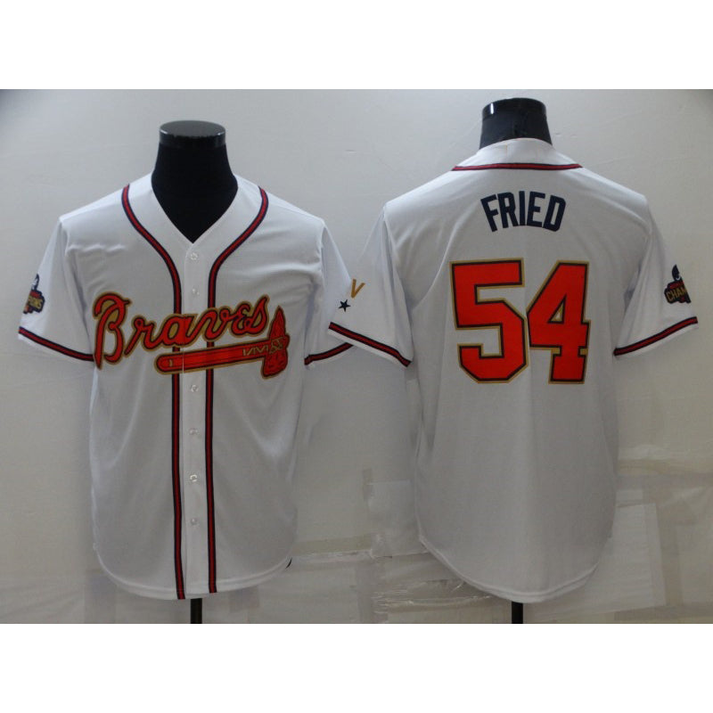 Atlanta Braves #54 Max Fried 2022 White Gold JEROMEN World Series Champions Program Cool Base Stitched Jersey