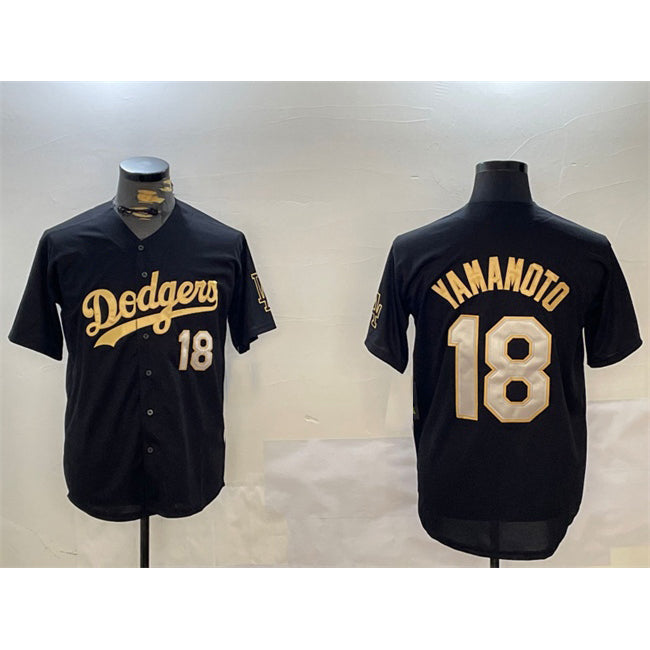 Los Angeles Dodgers #18 Yoshinobu Yamamoto Black Gold JEROMEN Limited Stitched Jersey
