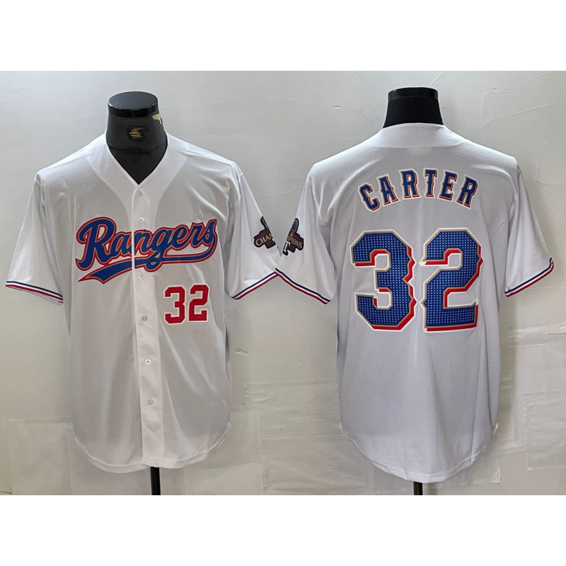 Texas Rangers #32 Evan Carter Number White JEROMEN 2023 World Series Champions Cool Base Jersey 2