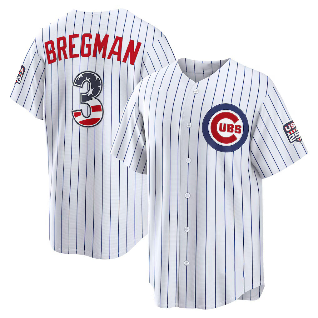Chicago Cubs #3 Alex Bregman USA 250 Fourth of July Home Stadium Jersey - White JEROMEN