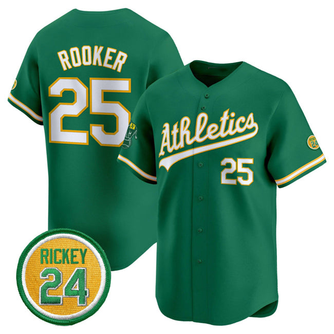 Oakland Athletics #25 Brent Rooker Green JEROMEN 2024 Limited With Rickey Henderson Patch Stitched Jersey