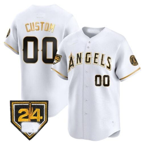 Custom Los Angeles Angels 2024 Spring Training Patch Vapor Premier Limited Jersey ¨C White Gold JEROMEN
