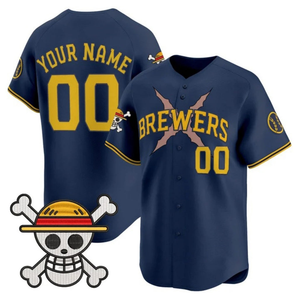 Custom Milwaukee Brewers x One Piece Navy JEROMEN Vapor Premier Limited Jersey - Stitched