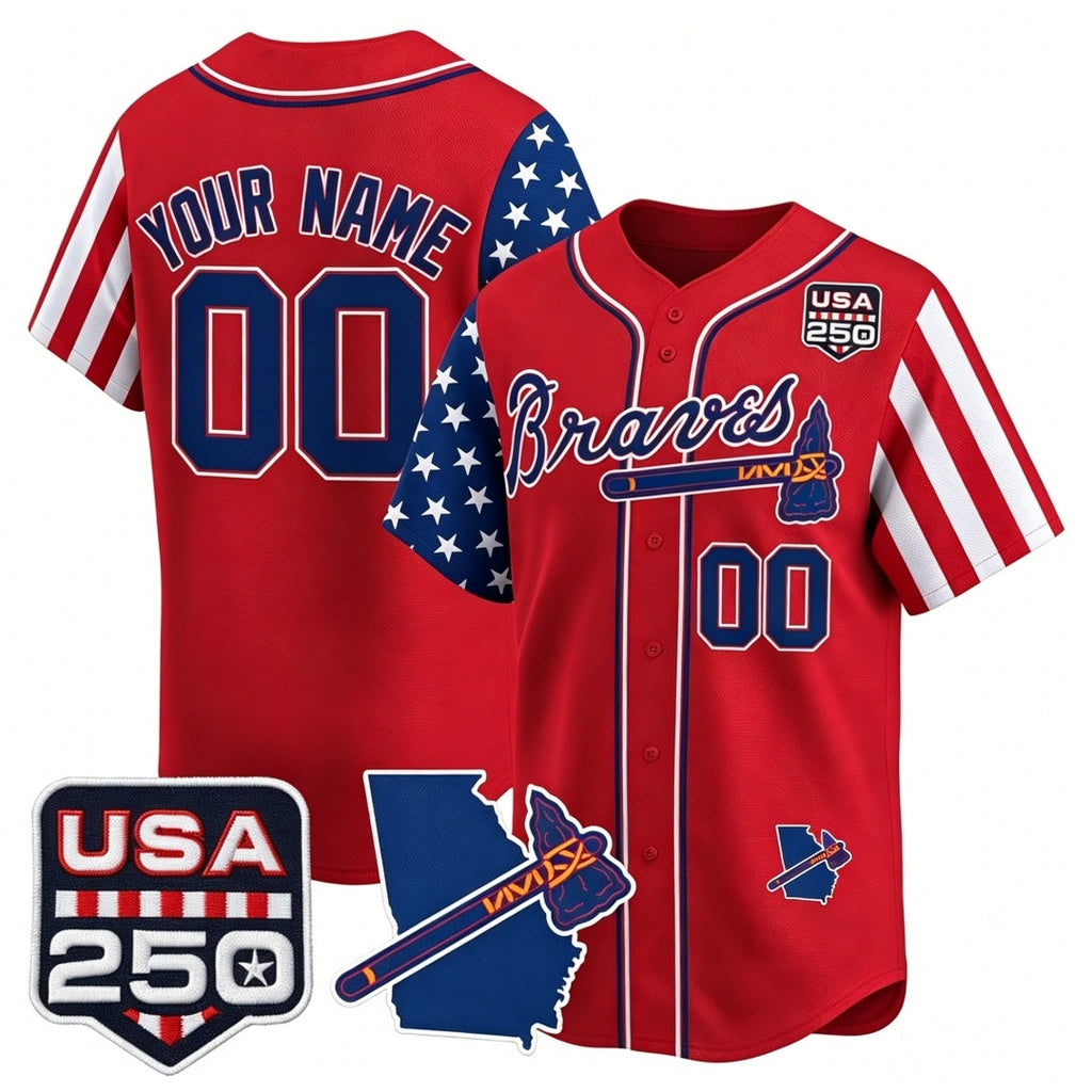 Custom Atlanta Braves America 250 Edition Vapor Premier Limited Red JEROMEN Stitched Jerseys
