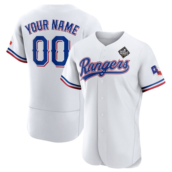 Custom Texas Rangers Active Player White JEROMEN 2023 World Series Flex Base Stitched Jersey