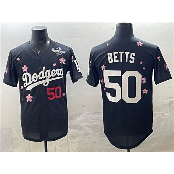 Los Angeles Dodgers #50 Mookie Betts Black JEROMEN 2025 World Series Patch Tokyo Series Limited Stitched Jersey