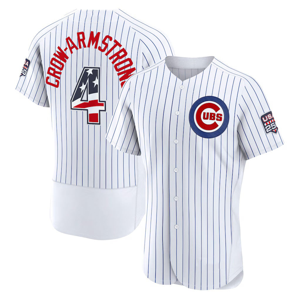 Chicago Cubs #4 Pete Crow-Armstrong USA 250 Fourth of July Home Authentic Jersey - White JEROMEN
