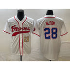 Atlanta Braves #28 Matt Olson Number White JEROMEN Cool Base With Patch Stitched Jersey