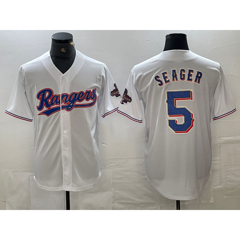 Texas Rangers #5 Corey Seager White JEROMEN 2023 World Series Champions Cool Base Jersey