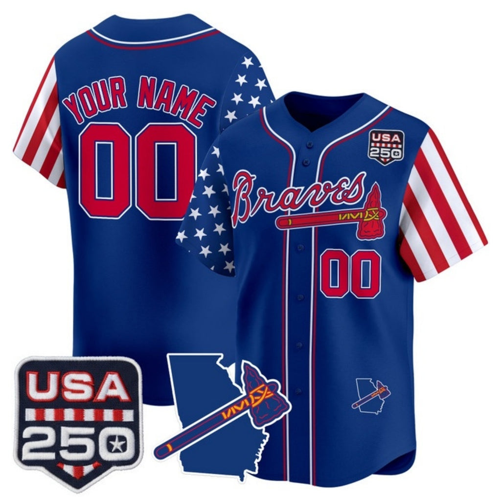 Custom Atlanta Braves America 250 Edition Vapor Premier Limited Royal JEROMEN Stitched Jerseys