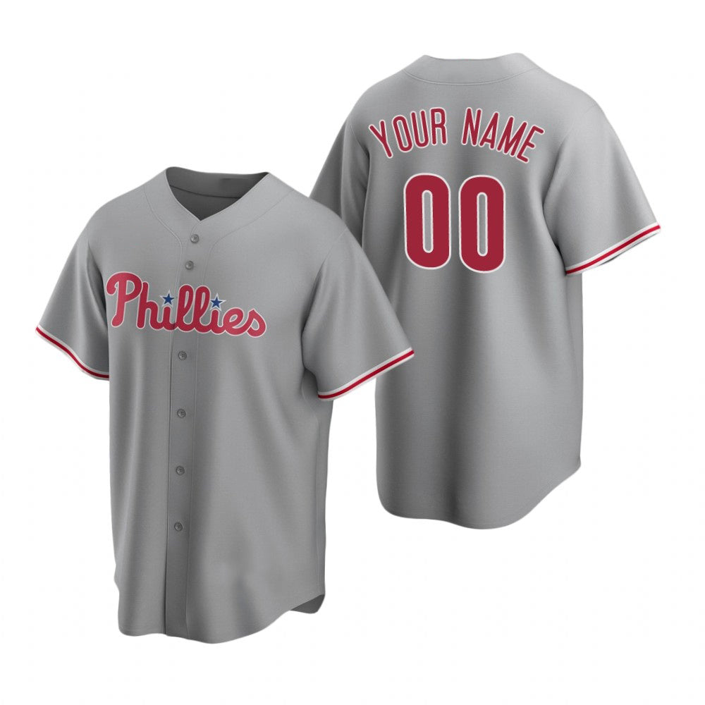 Custom Philadelphia Phillies Gray JEROMEN Stitched Cool Base Road Jersey
