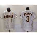 San Diego Padres #3 Jackson Merrill White JEROMEN With PS Patch Stitched Flex Base Jerseys