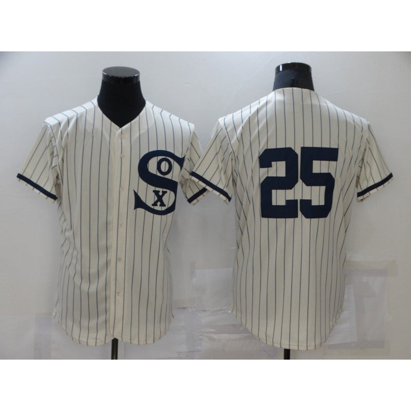 Chicago White Sox #25 Andrew Vaughn 2021 Cream Navy JEROMEN Field of Dreams Flex Base Stitched Jersey