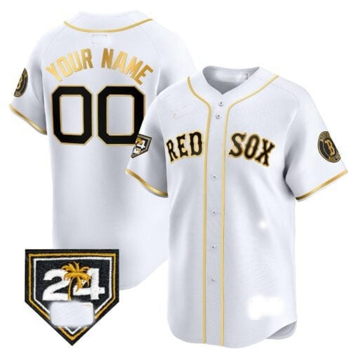 Custom Boston Red Sox 2024 Spring Training Patch Vapor Premier Limited Jersey ¨C White Gold JEROMEN