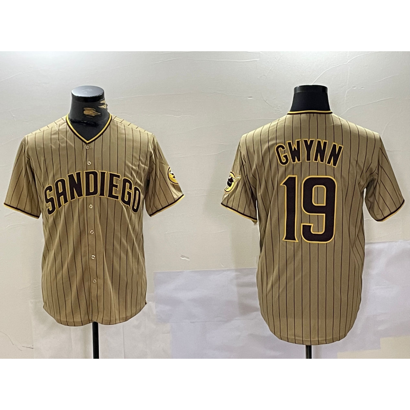 San Diego Padres #19 Tony Gwynn Khaki JEROMEN Team Logo Cool Base Jersey 2
