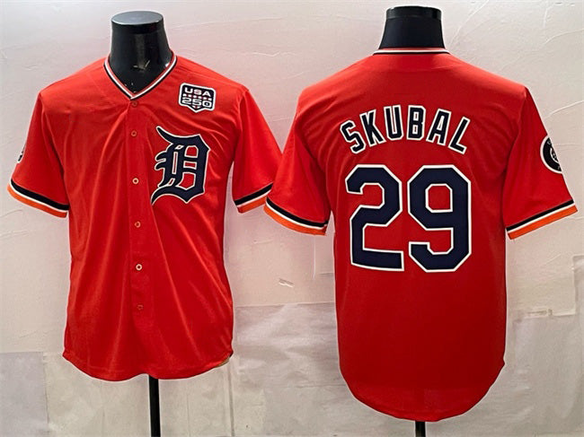 Detroit Tigers #29 Tarik Skubal Orange JEROMEN 2026 Alternate USA 250' Patch Vapor Premier Limited Stitched Jersey