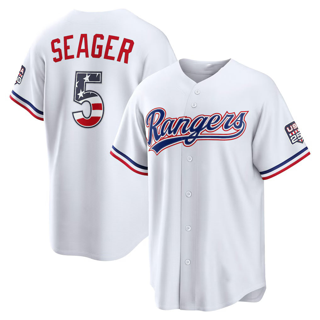 Texas Rangers #5 Corey Seager USA 250 Fourth of July Home Stadium Jersey - White JEROMEN
