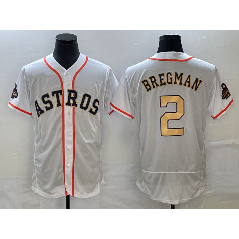 Houston Astros #2 Alex Bregman 2023 White Gold JEROMEN World Serise Champions Patch Flex Base Stitched Jersey
