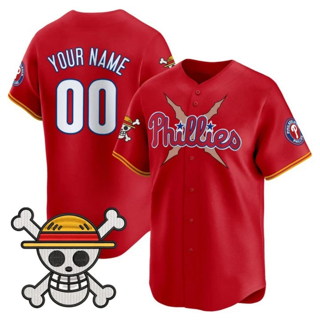 Custom Philadelphia Phillies x One Piece Red JEROMEN Vapor Premier Limited Jersey - Stitched