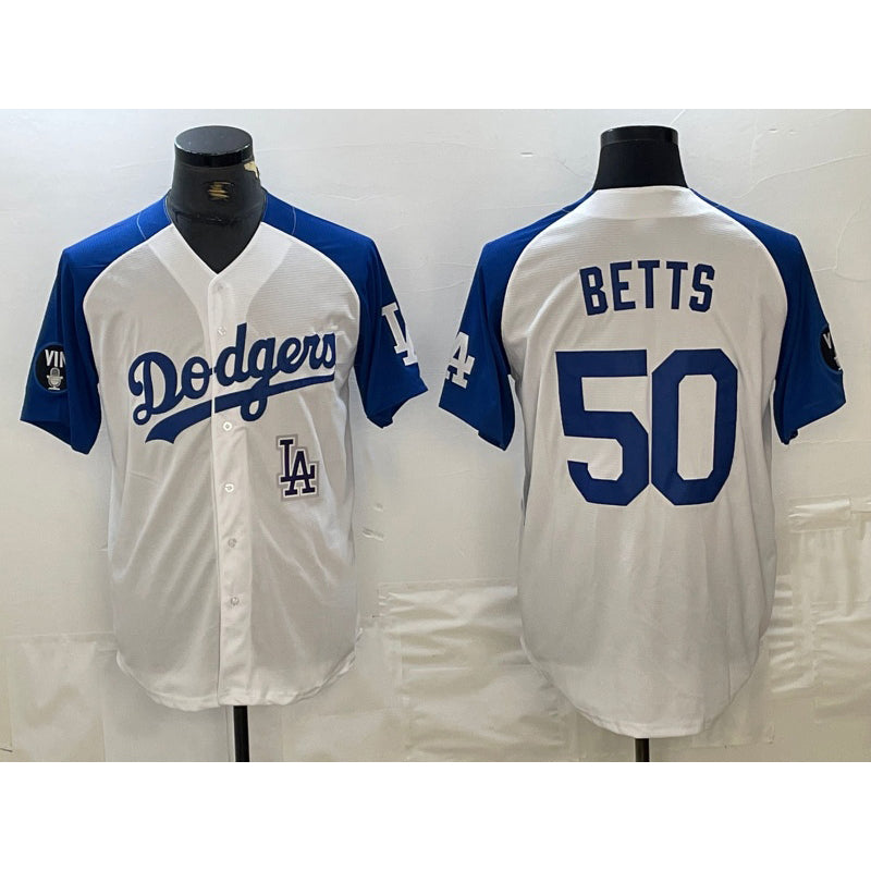 Los Angeles Dodgers #50 Mookie Betts White JEROMEN Blue Fashion Stitched Cool Base Limited Jersey 2