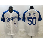 Los Angeles Dodgers #50 Mookie Betts White JEROMEN Blue Fashion Stitched Cool Base Limited Jersey 2