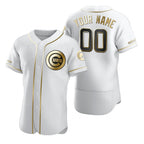 Custom Chicago Cubs White JEROMEN Stitched Flex Base Golden Edition Jersey