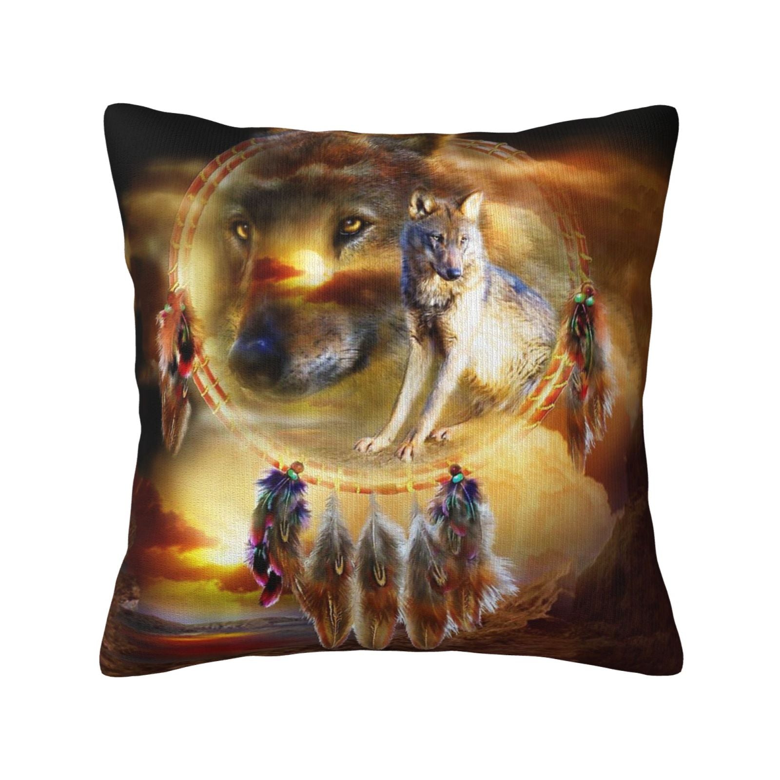 Keyword1 Desert Wolf Dreamcatcher Pillow 18x18in - Main Image