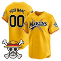Custom Miami Marlins x One Piece Gold JEROMEN Vapor Premier Limited Jersey - Stitched