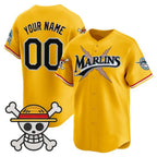 Custom Miami Marlins x One Piece Gold JEROMEN Vapor Premier Limited Jersey - Stitched