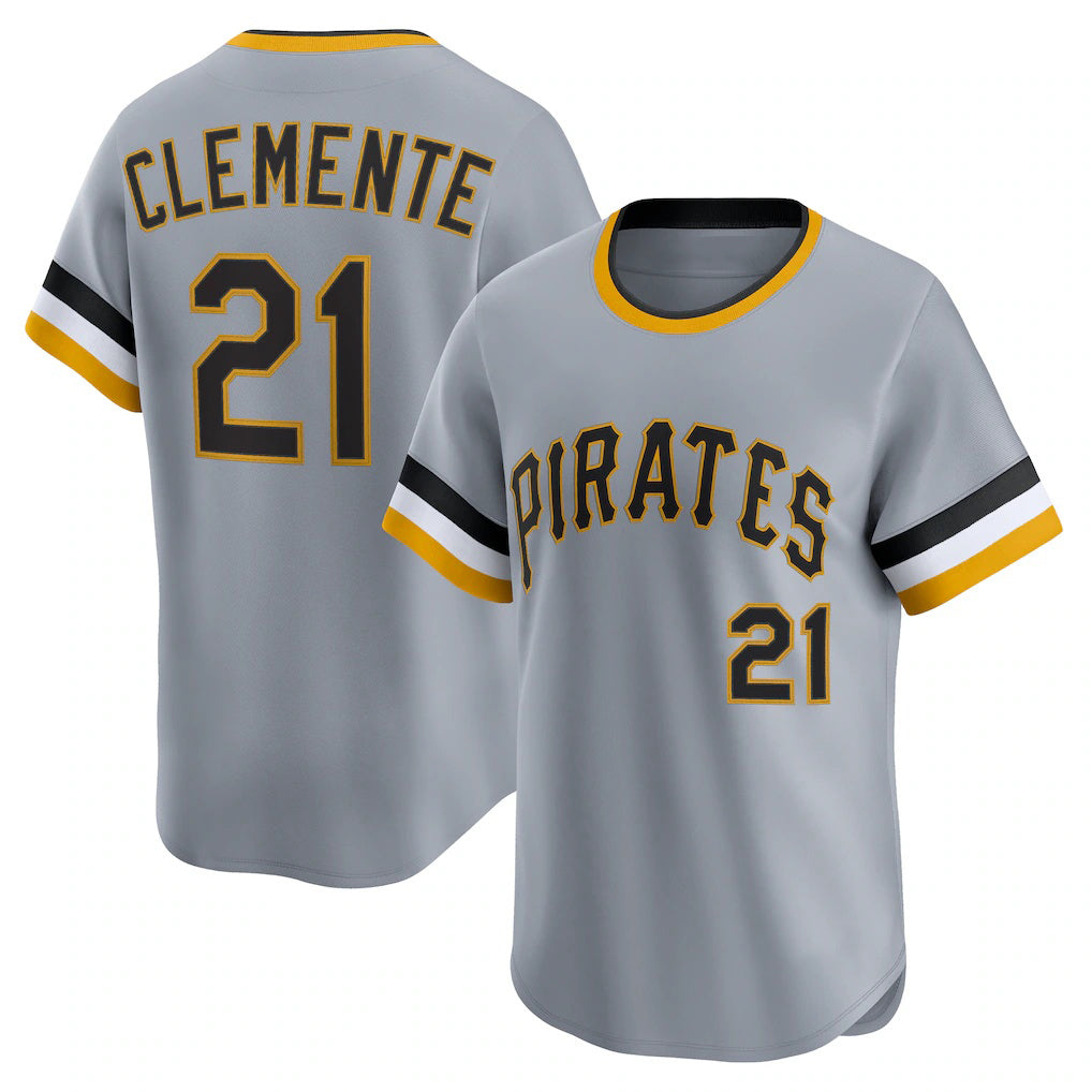 Pittsburgh Pirates #21 Roberto Clemente Gray JEROMEN Throwback Cooperstown Collection Limited Jersey