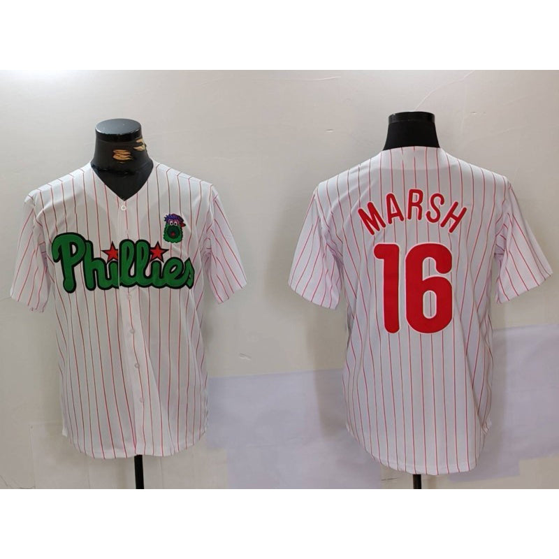 Philadelphia Phillies #16 Brandon Marsh White Green JEROMEN Cool Base Stitched Jersey 2