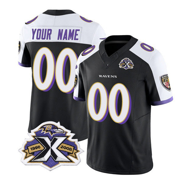 Custom B.Ravens Active Player Black White JEROMEN 2023 F.U.S.E With Patch Throwback Vapor Limited Stitched Jersey