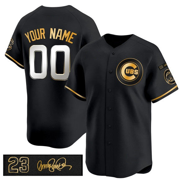 Custom Chicago Cubs Active Player Black Gold JEROMEN 'Ryne Sandberg Tribute' Vapor Limited V3 Stitched Jersey