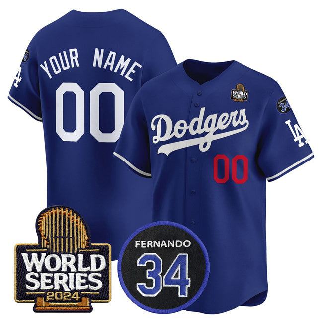 Custom Los Angeles Dodgers ACTIVE PLAYER Royal JEROMEN 2024 World Series With Fernando Memorial Patch Limited Stitched Jersey