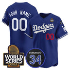 Custom Los Angeles Dodgers ACTIVE PLAYER Royal JEROMEN 2024 World Series With Fernando Memorial Patch Limited Stitched Jersey