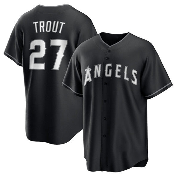 Los Angeles Angels #27 Mike Trout Black JEROMEN Lights Out Limited Stitched Jersey