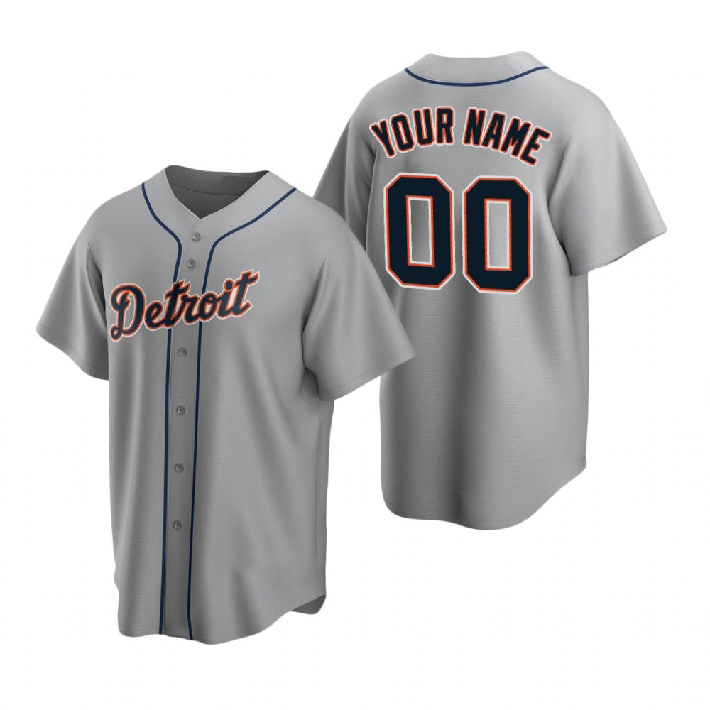 Custom Detroit Tigers Gray JEROMEN Stitched Cool Base Road Jersey