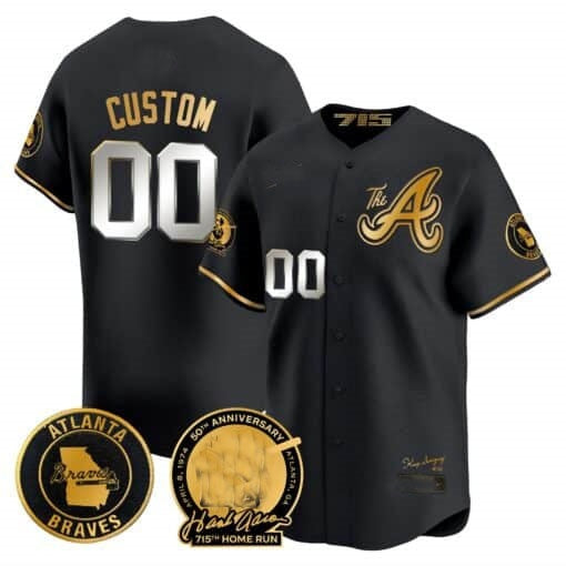 Custom Atlanta Braves Hank Aaron 715th Home Run Patch Vapor Premier Limited Jersey V2 ¨C All Stitched-Black JEROMEN