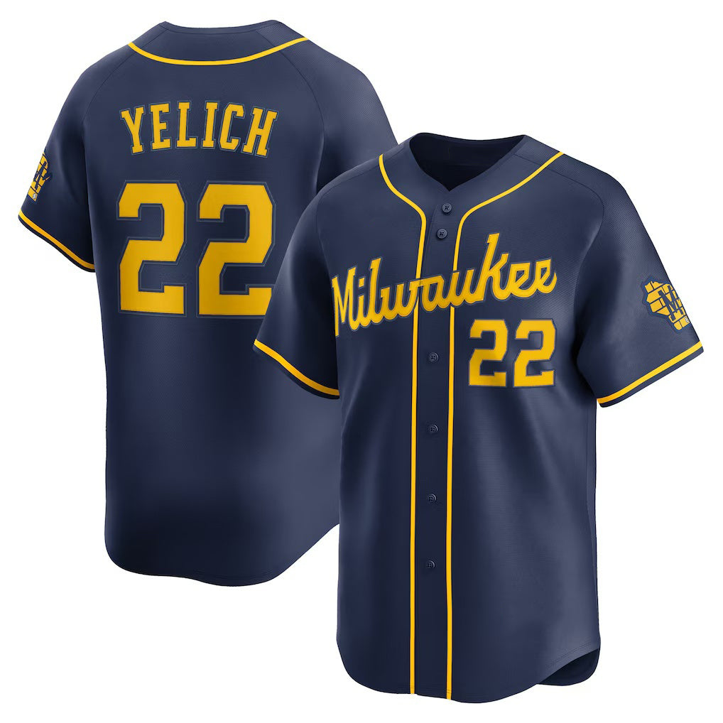 Milwaukee Brewers #22 Christian Yelich Navy JEROMEN Alternate Limited Jersey