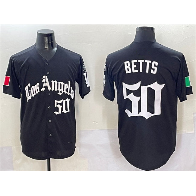 Los Angeles Dodgers #50 Mookie Betts Black JEROMEN Mexico 2025 LA Gothic Style With Fernando Patch Vapor Premier Limited Stitched Jersey