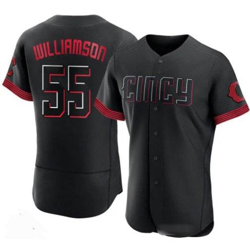 Cincinnati Reds #55 Brandon Williamson Black JEROMEN 2023 City Connect Cool Base Stitched Jersey