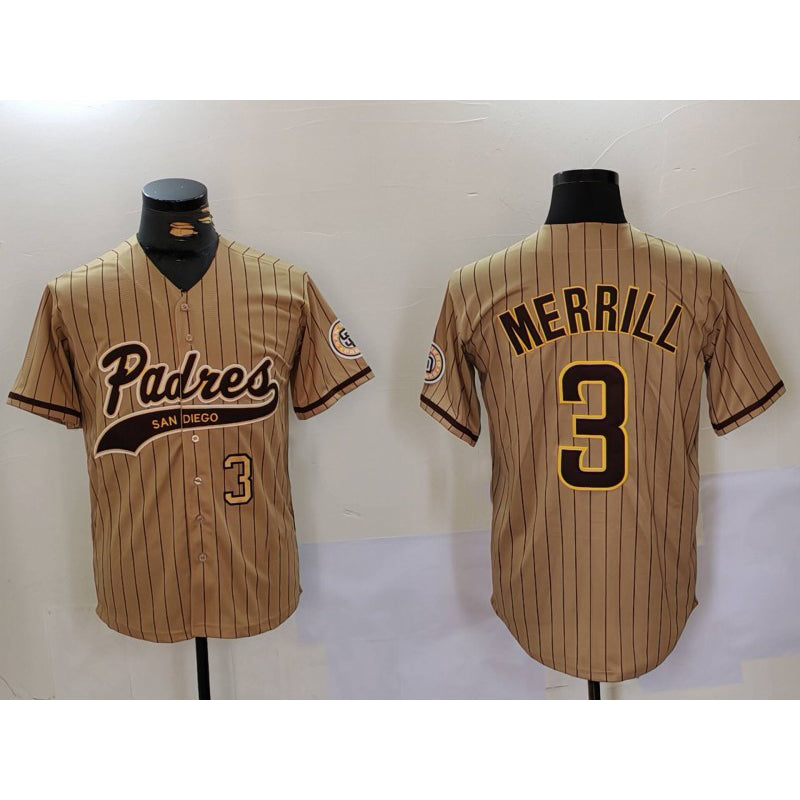 San Diego Padres #3 Jackson Merrill Tan JEROMEN 2023 Cool Base Stitched Jerseys