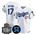 Los Angeles Dodgers #17 Shohei Ohtani White JEROMEN 2024 World Series With Fernando Memorial Patch Limited Stitched Jersey