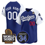 Custom Los Angeles Dodgers ACTIVE PLAYER Royal White JEROMEN 2024 World Series With Fernando Memorial Patch Limited Stitched Jersey